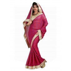 Triveni Fabulous Magenta Colored Border Worked Chiffon Saree